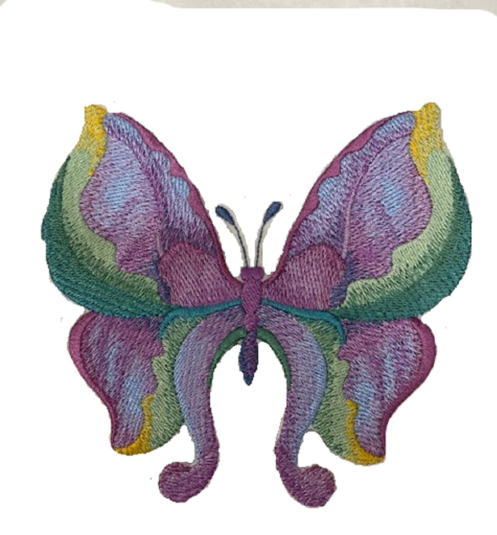 Custom and Unique Water Color Blooms and Butterflies [Watercolor Iris Butterfly] Embroidered Iron on/Sew Patch (5.3" x 4.85") [Made in USA]