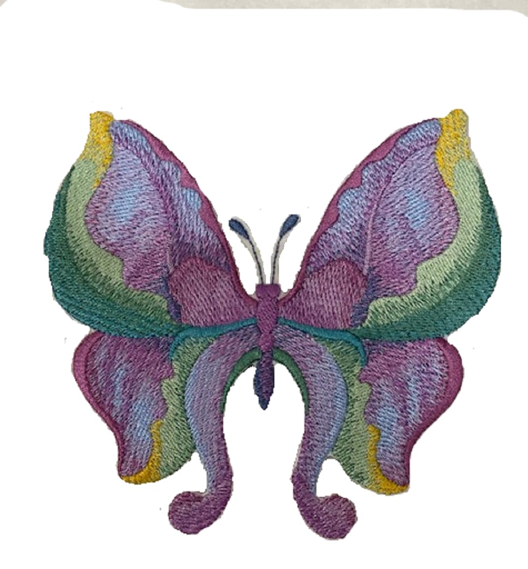 Custom and Unique Water Color Blooms and Butterflies [Watercolor Iris Butterfly] Embroidered Iron on/Sew Patch (5.3" x 4.85") [Made in USA]