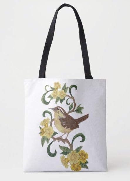 Custom South Carolina Great Carolina Wren and Jessamine Bird Embroidery Iron On/Sew Patch - Beyond Vision (7" x 11.11")