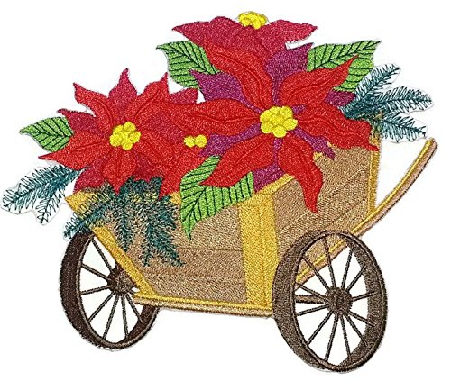 BeyondVision Custom Carts with Color of Nature [Cart Flower Poinsettia ] Embroidered Iron on/Sew Patch (8" x 6") [Made in USA]