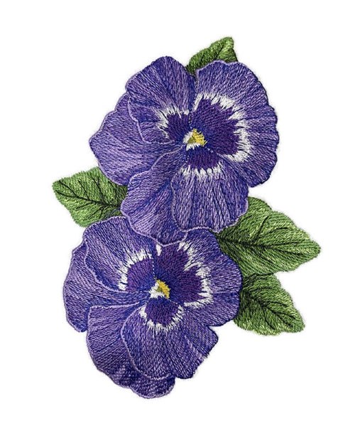 (Pretty Pansies) Blooms Flower Embroidered Patch (5.63" x 4.86") | Iron-On or Sew-On | Floral Applique for Jean jacket, Hoodie & DIY Fashion