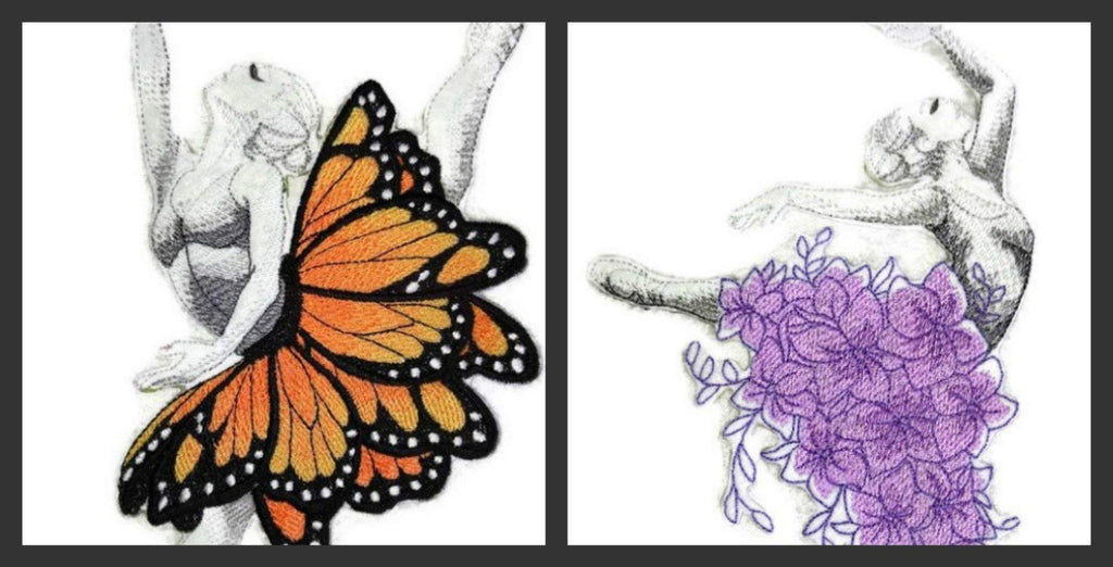 Parche bordado para planchar o coser "Let's Dance", personalizado y único [Bailarina con mariposas] [7.8" x 5.6"] [Hecho en EE. UU.]