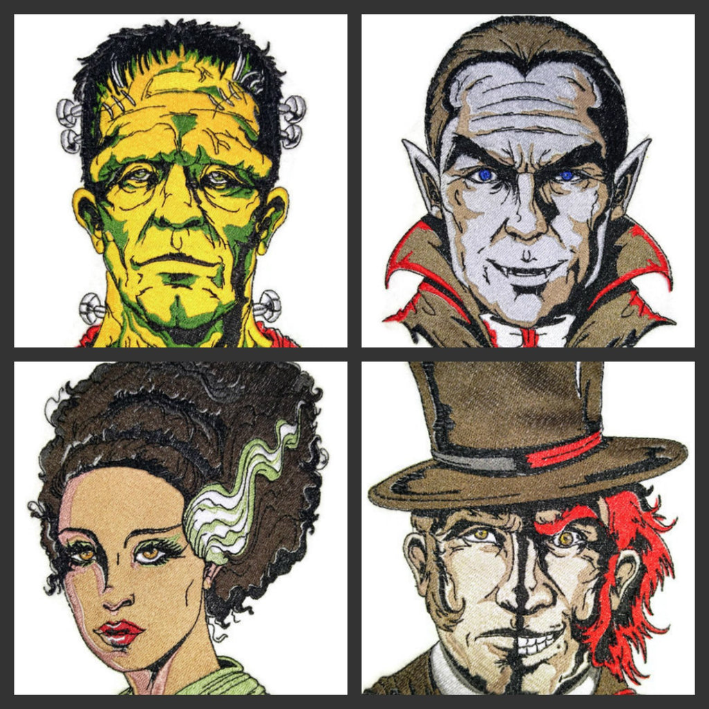 Custom and Unique Happy Halloween [Classic Monster Portraits-4] Embroidered Iron on/Sew Patch (7.8" x 6") [Made in USA]