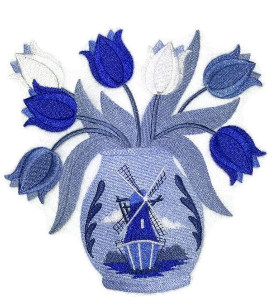 Parche bordado para planchar o coser con un ramo de tulipanes holandeses, personalizado y único [19 x 19 cm] [Hecho en EE. UU.]