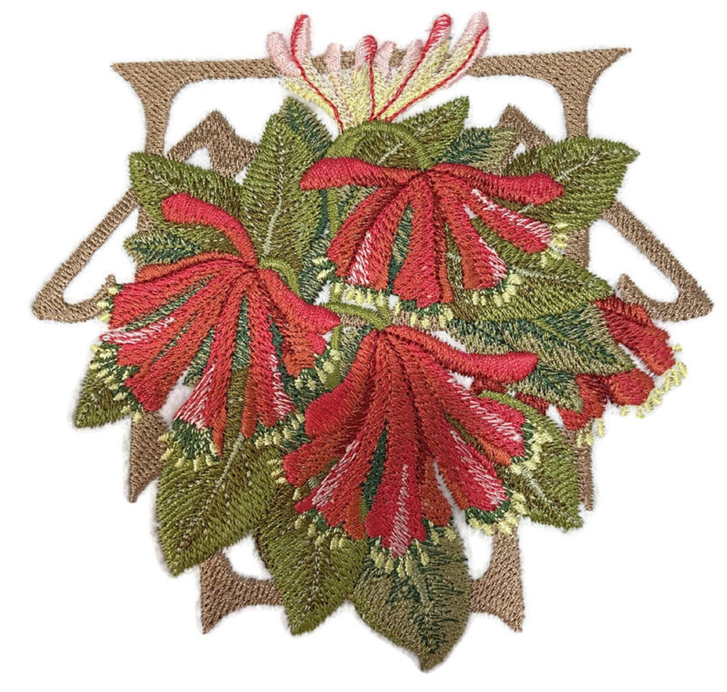 Bloom Honeysuckel Flowers Embroidered Iron on/Sew Patch (5" x 4.9")