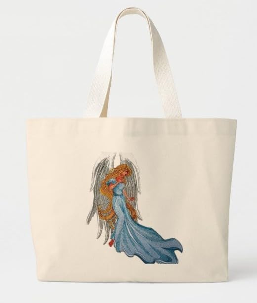 Parche bordado para planchar o coser con diseño Art Nouveau navideño [Ángel con trenzas ondulantes] [19 x 25 cm] [Hecho en EE. UU.]
