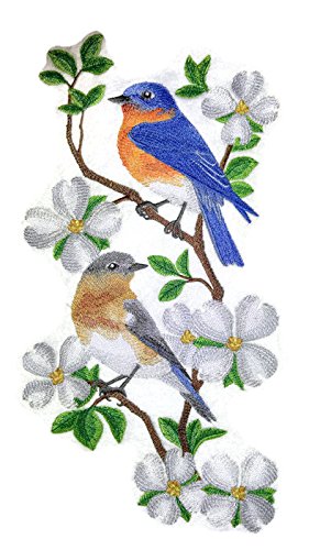Naturaleza entretejida en hilos, Reino de las aves asombrosas [Panel de pájaro azul oriental] [Personalizado y único] Parche bordado para planchar o coser [11,72" x 6,06"] [Hecho en EE. UU.]