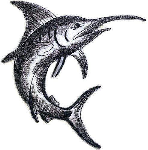 Nature's Bounty Beautiful Custom Fish Sketch [Marlin Fish ] Embroidered Iron On/Sew Patch (5.8" x 5.8") Made in USA