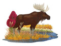 Nature Weaved in Threads, Animal Kingdom [Moose in Autumn ] [] / (12" x 9") [] embroidered iron-on patch