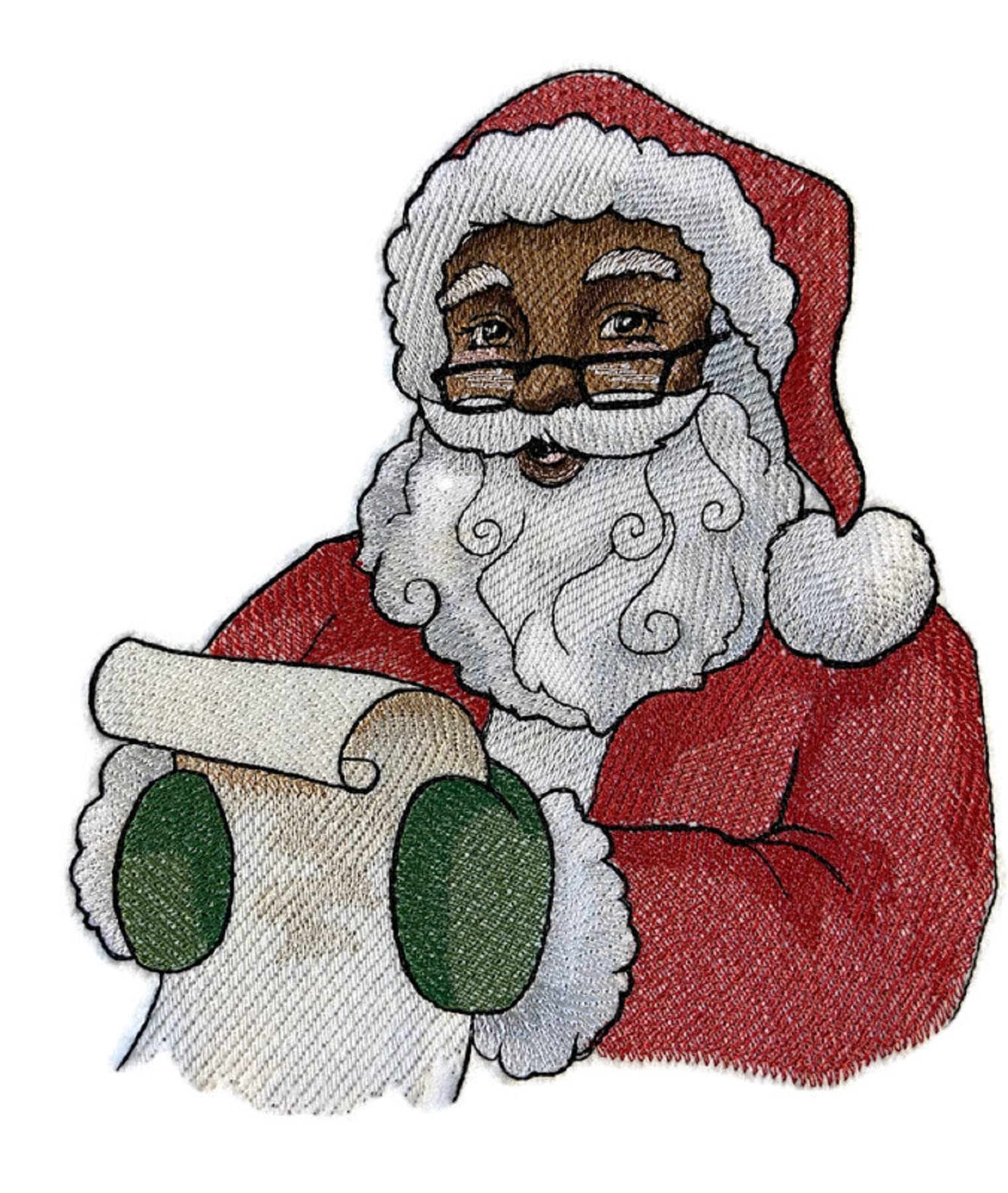 Beyond Vision Merry Christmas [Checking His List Santa ] Embroidered Iron on/Sew Patch (6.69" x 7.8") [Made in USA]