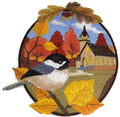 Country Autumn Chickadee and Church / (6.91" x 7.2") [] embroidered iron-on patch