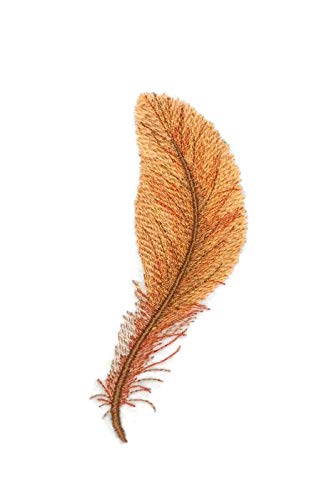 Custom and Unique Fancy Feather Collection [Rustic Brown Feather ] Embroidered Iron on/Sew Patch (5" x 1.5") [Made in USA]