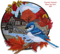 Country Autumn Blue Jay and Mill / (9" x 8.5") [] embroidered iron-on patch