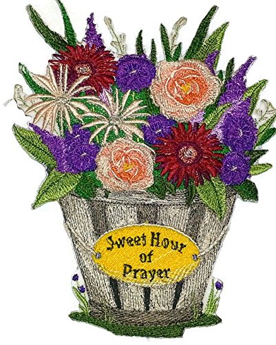 Parche bordado para planchar o coser "Flores de primavera con jarrón" (Dulce Hora de Oración), personalizado y único de BeyondVision [16,33 x 19,8 cm] [Hecho en EE. UU.]