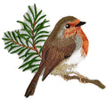 Single European Robin Bird (4.3" x 4.9") embroidered iron-on patch