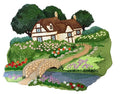 English Cottage Garden Scene (6.2" x 5.87") embroidered iron-on patch