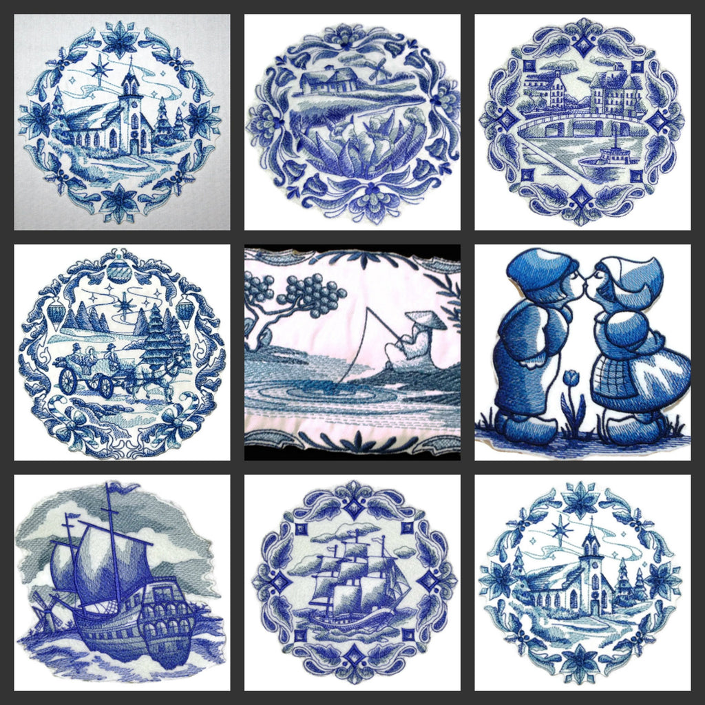Custom and Unique Shades of Blue [ Delft Blue Christmas Church ] Embroidered Iron on/Sew Patch (6.85" x 5.86") [Made in USA]