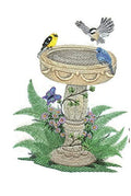 Summer Birdbath (6.54" x 4.88") embroidered iron-on patch