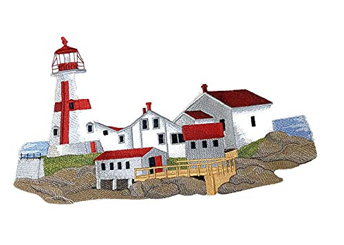 Parche bordado termoadhesivo "Capitán Veo la Luz", personalizado y único, para faro [Faro de East Quoddy (Nuevo Brunswick)] [11,74" x 6,85"] [Hecho en EE. UU.]