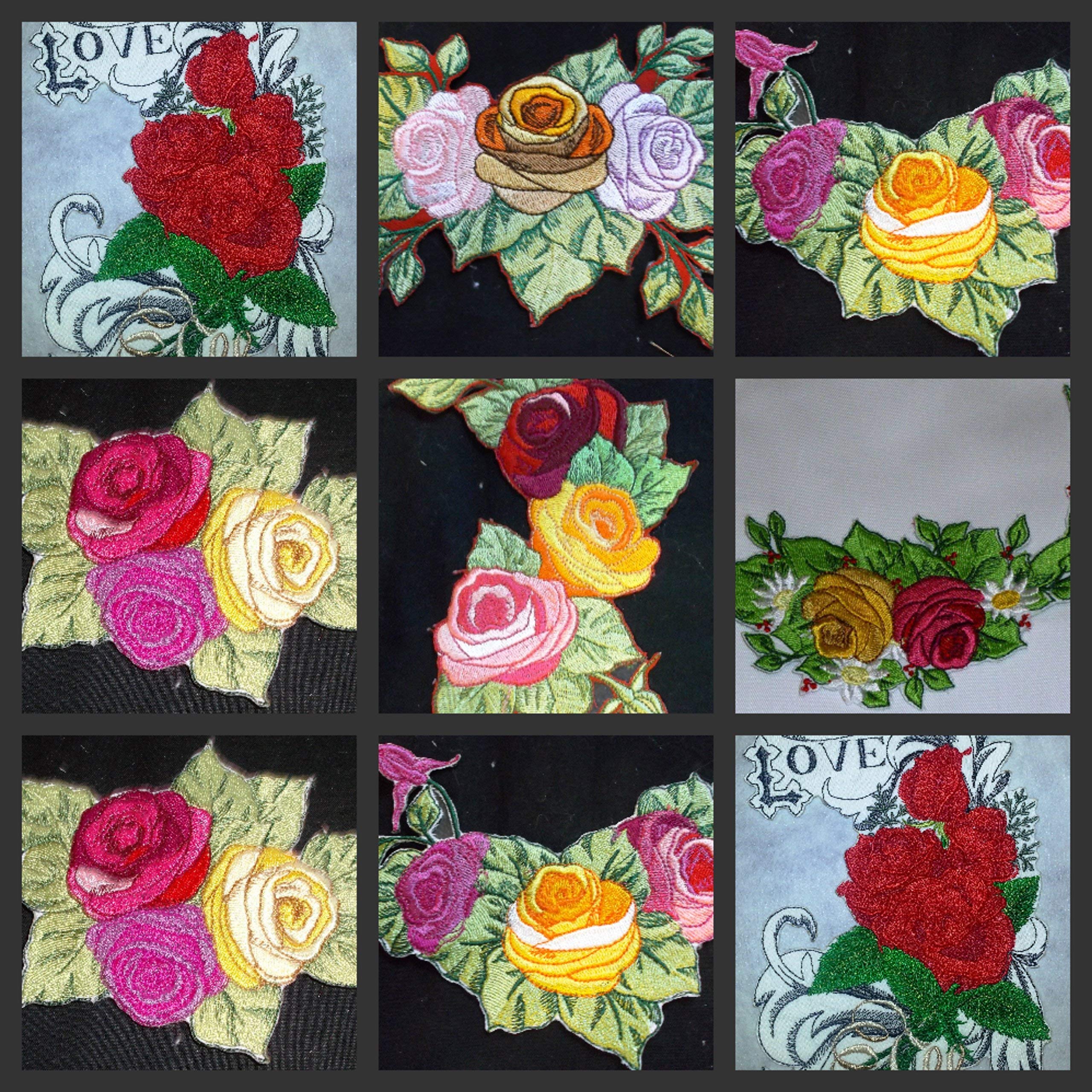 Parche bordado termoadhesivo/cosido "Rosa romántica personalizada" [Amor con rosas] [18 x 13 cm] [Hecho en EE. UU.]