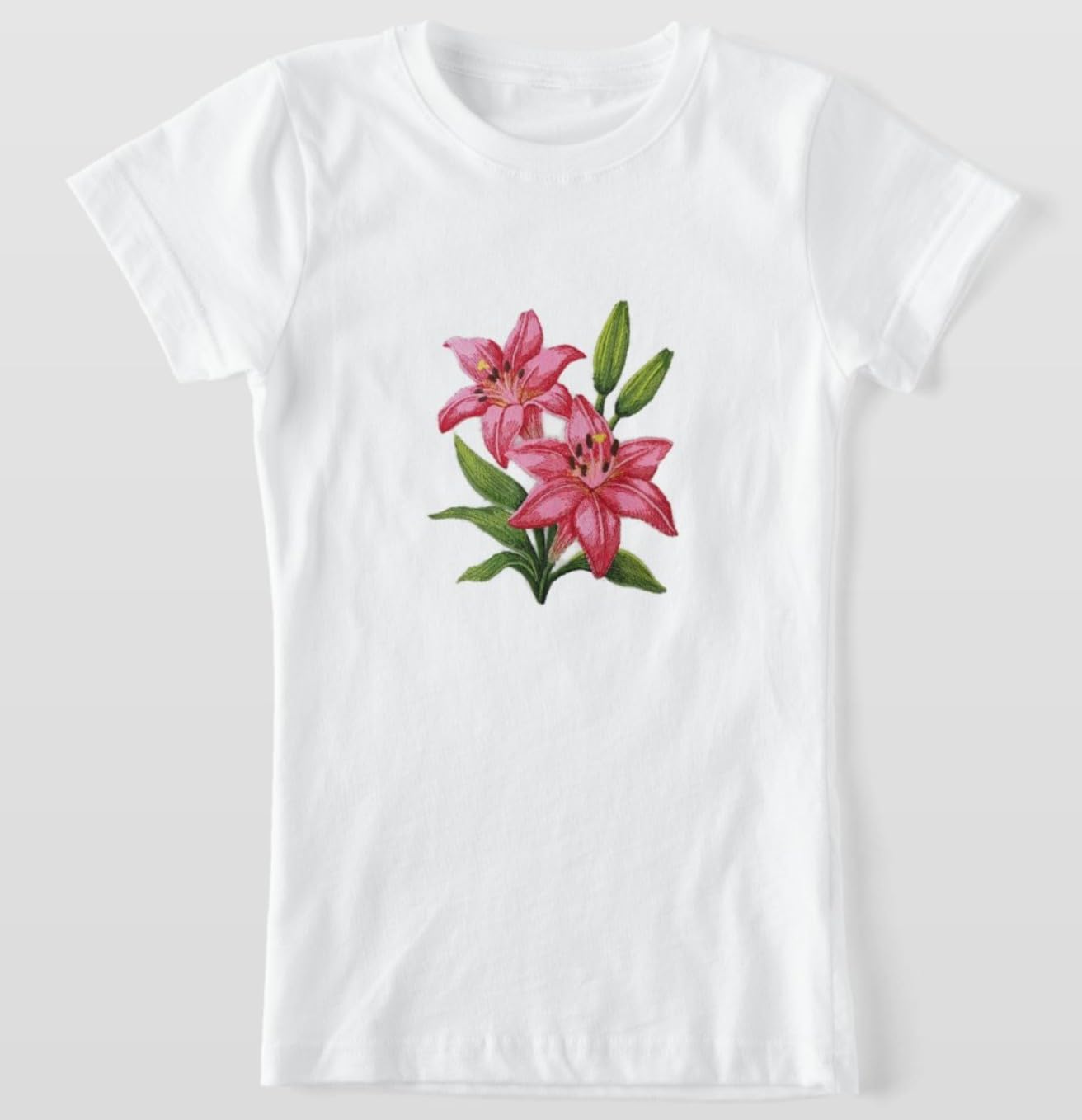 Parche bordado de flores de lirio rosa BeyondVision – Aplique floral grande de 15,87 x 18,8 cm para planchar o coser – Parche floral decorativo para chaquetas, vaqueros, bolsos y manualidades – Hecho en EE. UU.