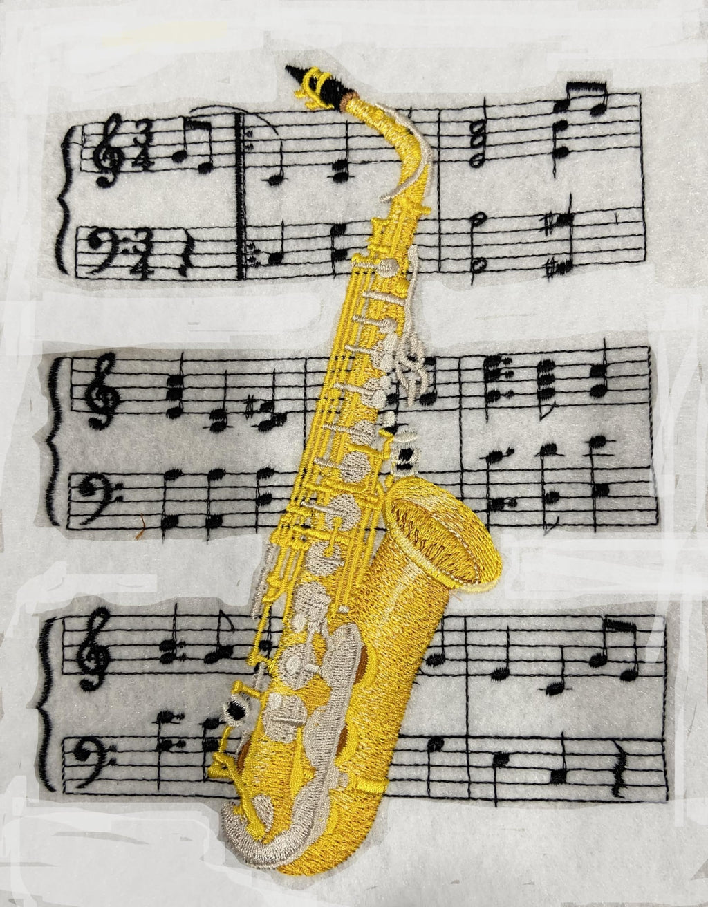Musical Instrument Saxophone and Sheet Music Embroidery Iron Embroidered Iron on/Sew Patch (5.85" x 7.82")