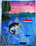 Let's Go Fishing [Leaping Largemouth Fishing Scene ] / (6" x 6.8") ] embroidered iron-on patch