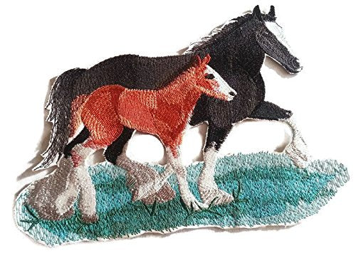 BeyondVision Custom and Unique Spirit of Stallions [Clydesdale Horse Pair ] [Custom and Unique] Embroidered Iron on/Sew Patch (6.44" x 5")[Made in USA]