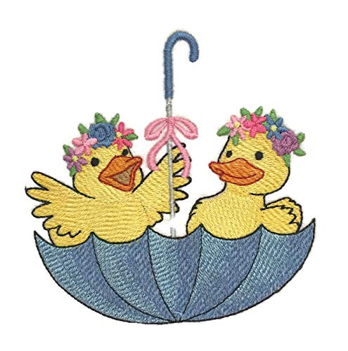 Nature Weaved in Threads, Amazing Baby Animal Kingdom [Umbrella Duckies ] [Custom and Unique] Embroidered Iron on/Sew Patch [4.85." x 4.92"]