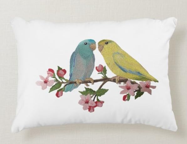 Pájaros personalizados: periquito en una rama de cerezo en flor, más allá de la visión [26,5 x 17,5 cm]
