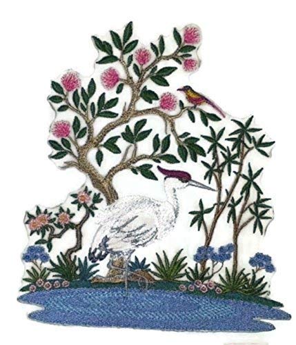 Nature Weaved in Threads, Amazing Birds Kingdom [Crane in Pond] [Custom and Unique] Embroidered Iron on/Sew Patch (7.5" x 6") [Made in USA]