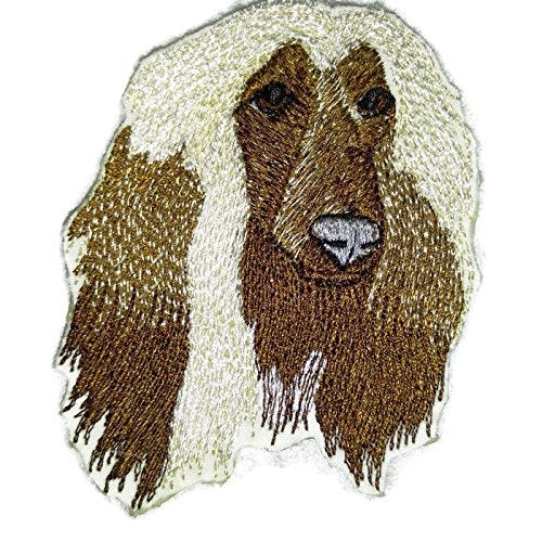 Parche bordado termoadhesivo con cara de perro lebrel afgano [7,6 cm x 6,35 cm] [Hecho en EE. UU.]