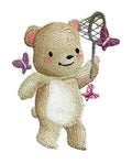 Butterfly Catching Bear (3.75" x 4.78") embroidered iron-on patch
