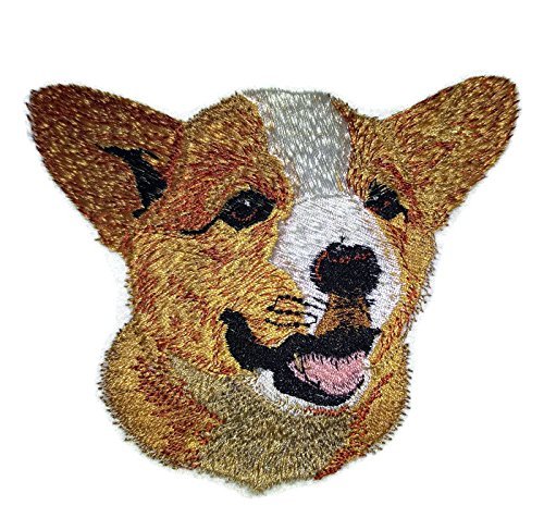 Parche bordado termoadhesivo con caras de perro increíbles [Cara de perro Pembroke Welsh Corgi] [10 x 12 cm] [Hecho en EE. UU.]