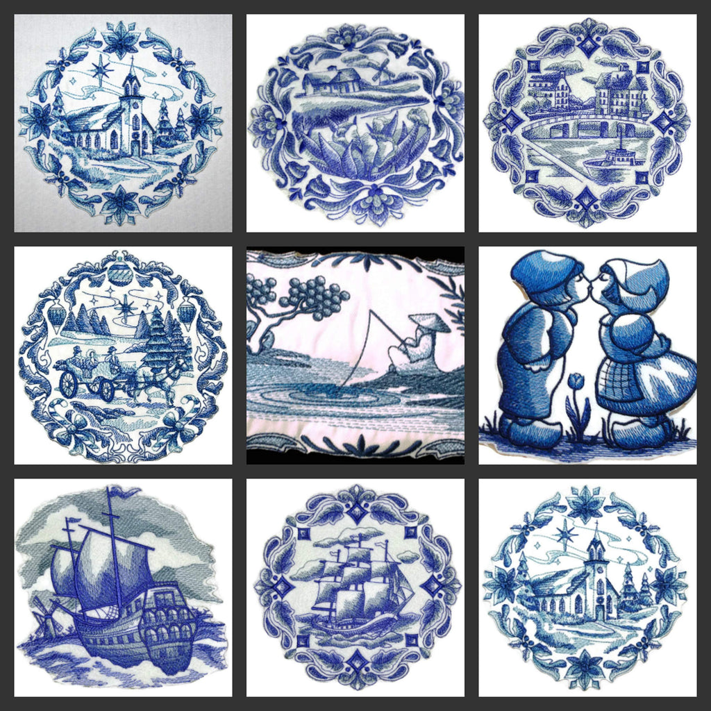 BeyondVision Custom and Unique Shades of Blue [ Delft Blue Canal Scene ] Embroidered Iron on/Sew Patch (6.89" x 6.89") [Made in USA]