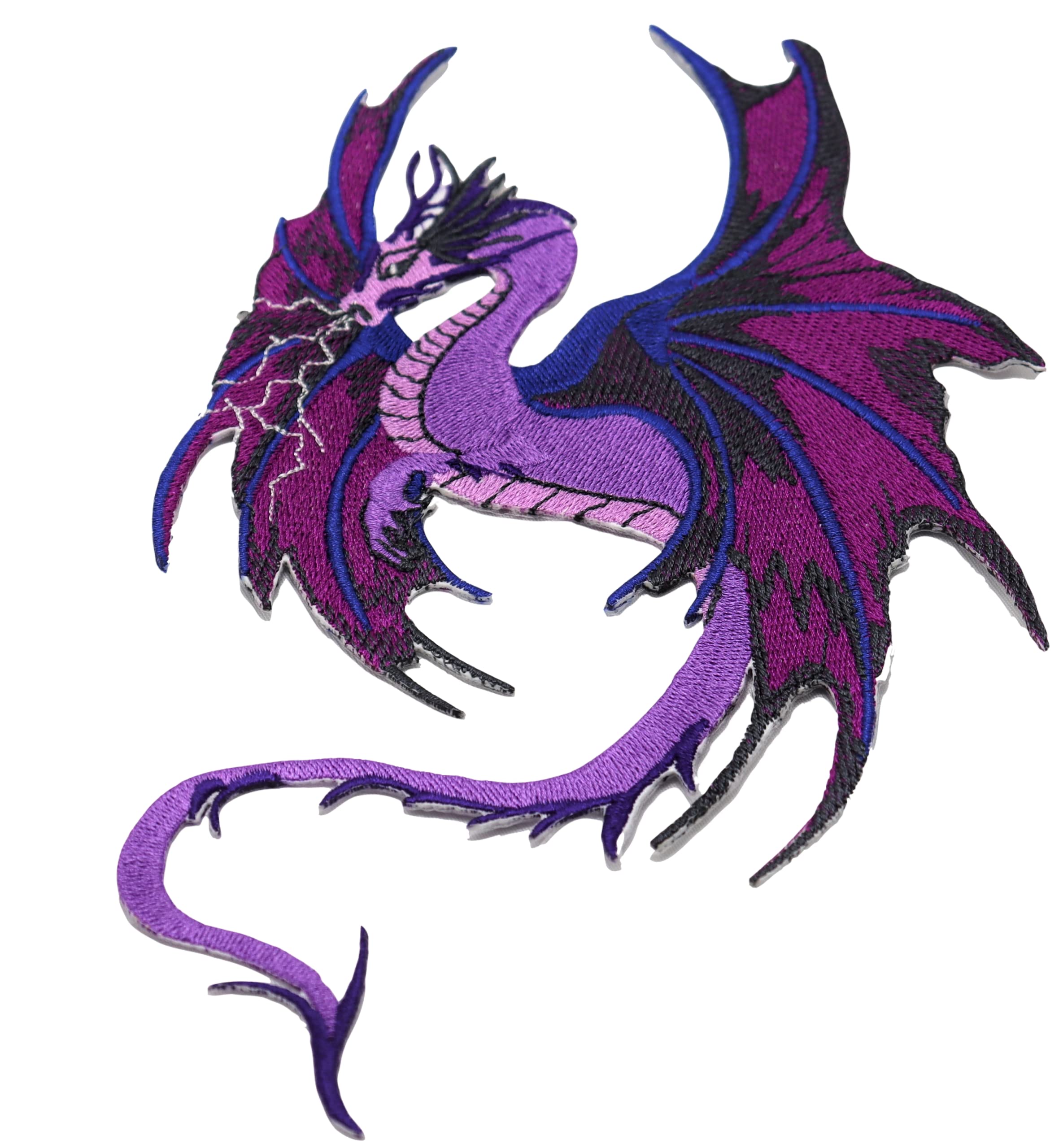 Parche bordado personalizado de dragón relámpago morado para planchar o coser [16,5 x 19,8 cm] [Hecho en EE. UU.]