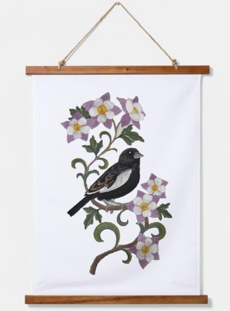 Custom Colorado Lark Bunting and Columbine Medley Bird Embroidery Iron On/Sew Patch - Beyond Vision (6.85" x 11.78")