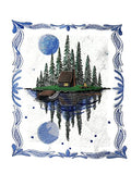 Beyond Vision Moonlit Lakeside Cabin Scene / (13.36" x 11.18") [] embroidered iron-on patch