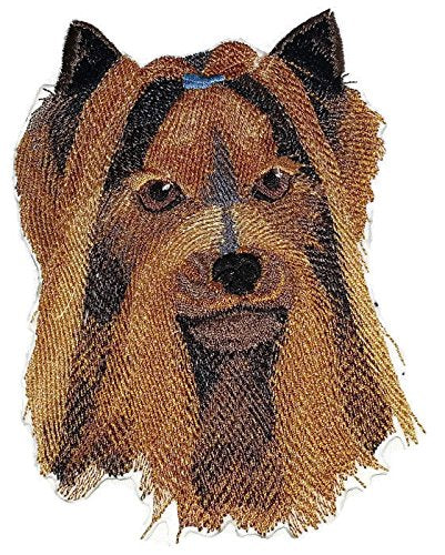 Impresionante parche bordado termoadhesivo/cosido personalizado de cara de Yorkshire Terrier [14 x 10 cm] [Hecho en EE. UU.]