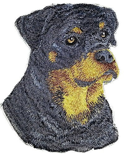 Impresionante parche bordado termoadhesivo/cosido de cara de perro Rottweiler personalizado [5,5" x 4"][Hecho en EE. UU.]