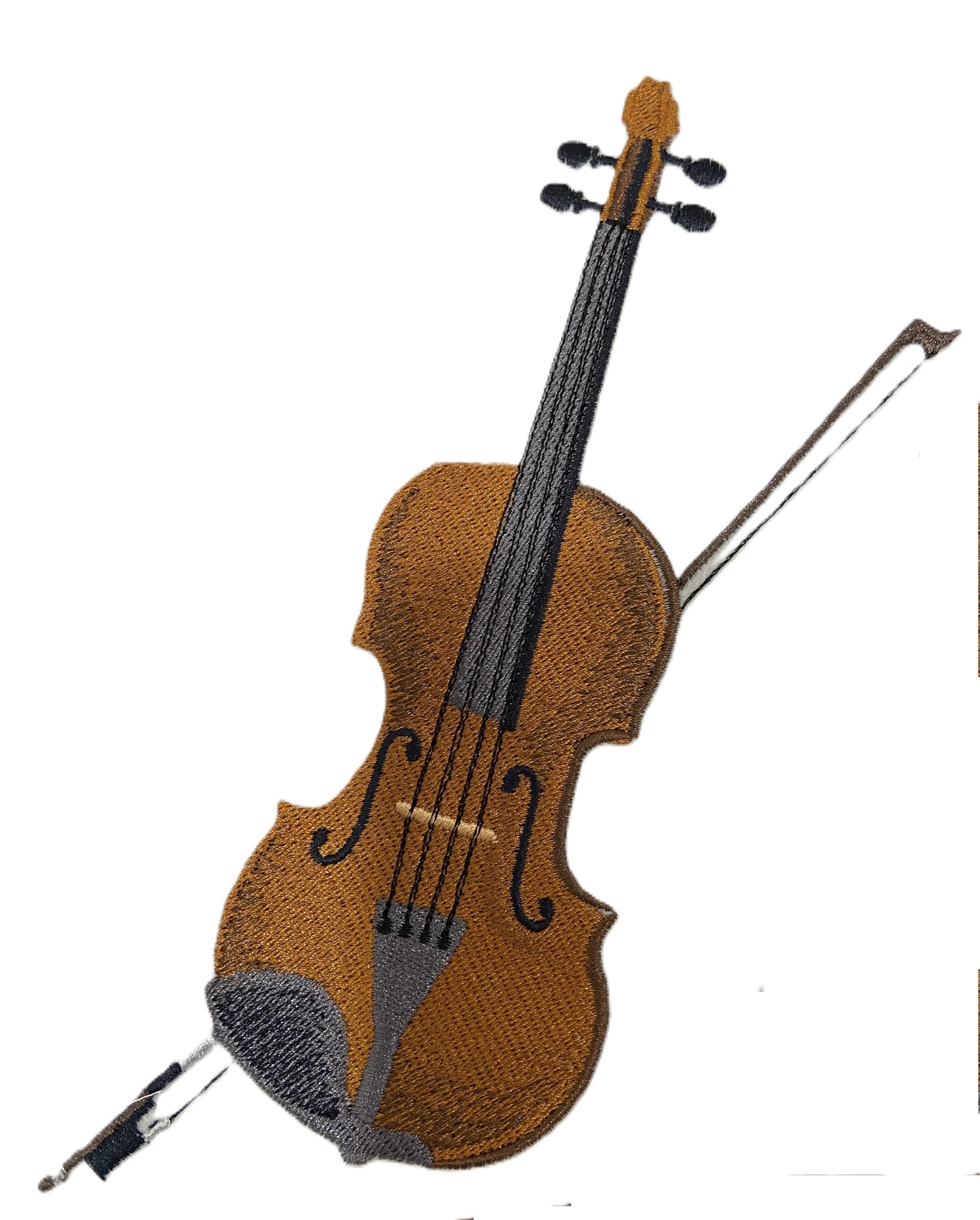 Parche bordado para planchar o coser con forma de violín (instrumento musical con palo) [6,6" (ancho) x 6,96" (alto)]
