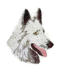 White Swiss Shepherd Dog Face (4" x 3.37") embroidered iron-on patch