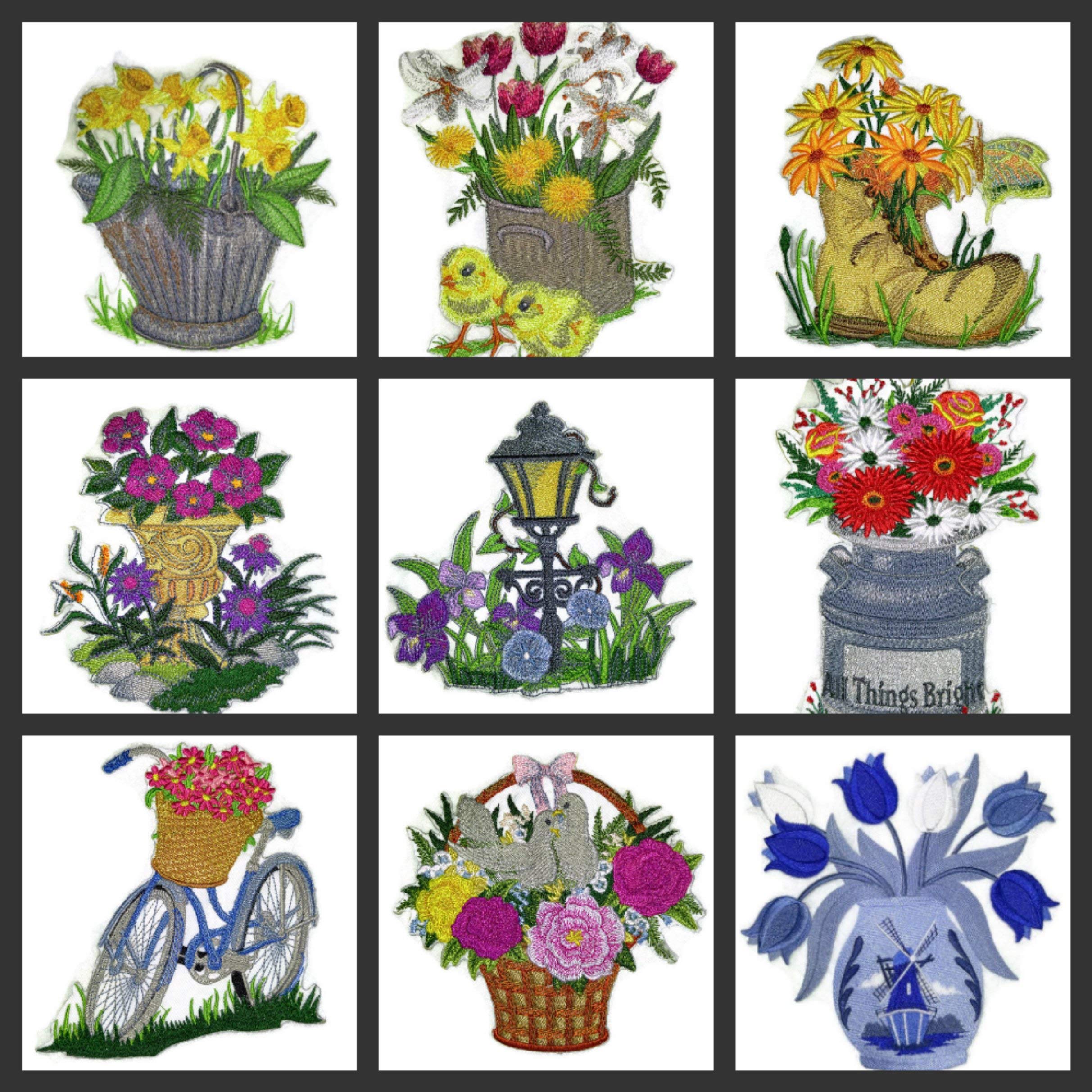 Custom and Unique Spring Blooms with Vase [ Pretty Pale Daffodil ] Embroidered Iron on/Sew Patch (5.13" x 4.87") [Made in USA]