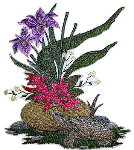 Custom and Unique Japanese Art Ikebana [ Decorative Ikebana and Turtle ] Embroidered Iron on/Sew Patch (5.87" x 4.87") [Made in USA]