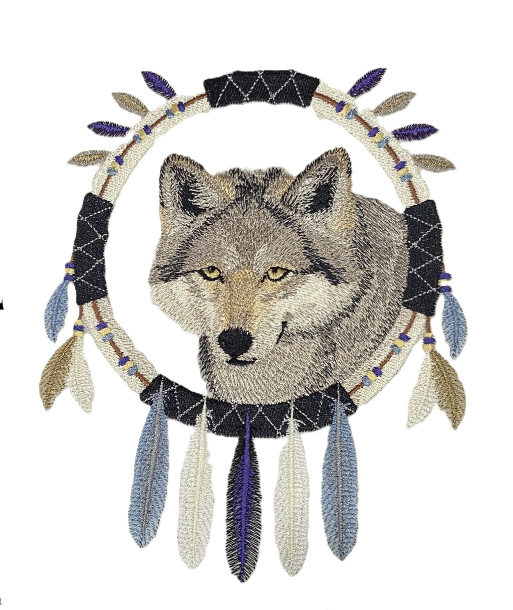 Parche bordado para planchar y coser Beyond Vision CustomAnimal [Atrapasueños de lobo] (14,8 cm de ancho x 18 cm)