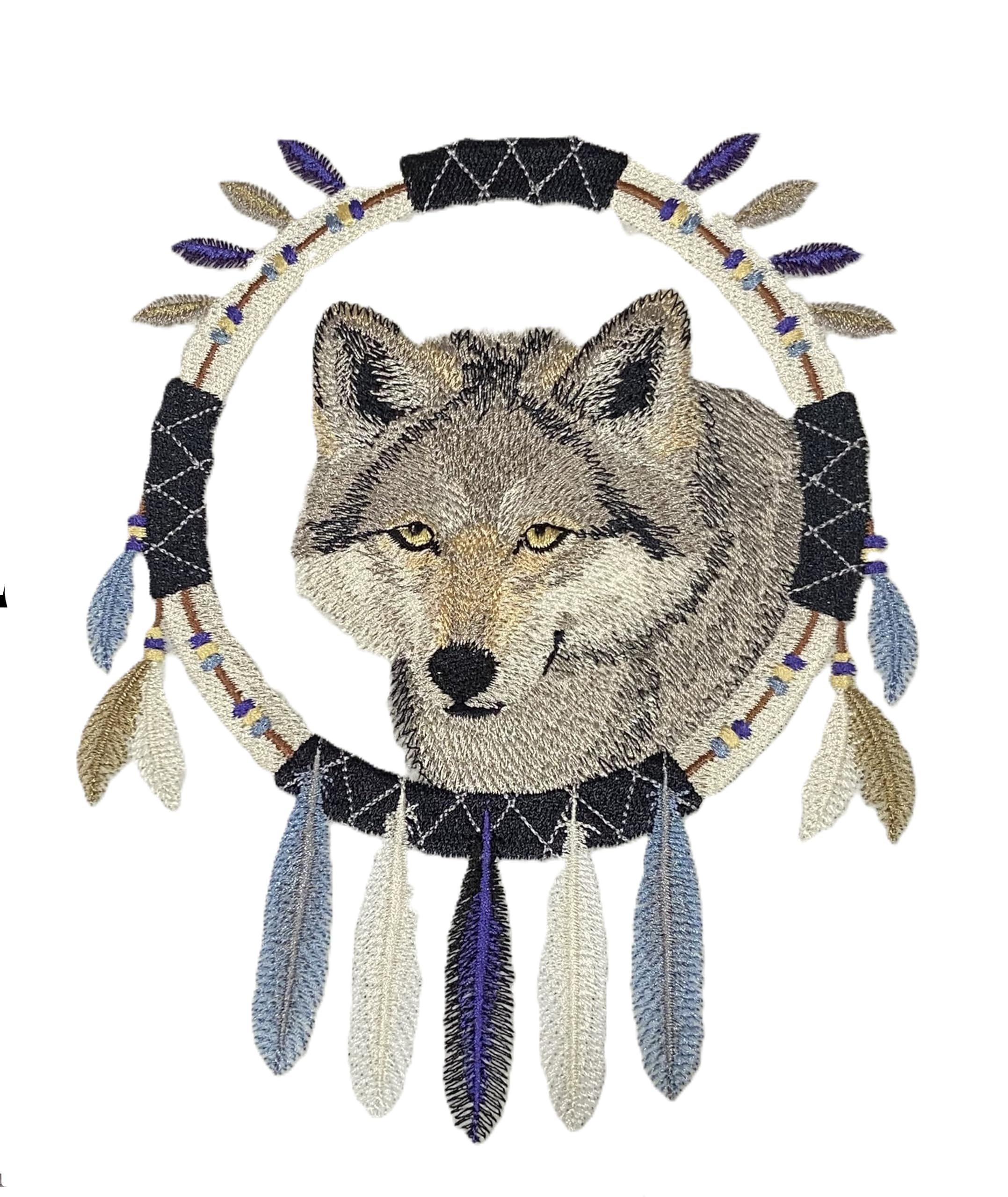 Parche bordado para planchar y coser Beyond Vision CustomAnimal [Atrapasueños de lobo] (14,8 cm de ancho x 18 cm)