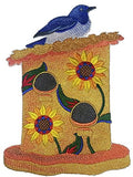 Mexican Birdhouse With Mexican Blue jay (6.82" x 4.8") embroidered iron-on patch