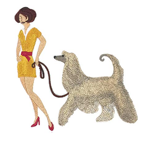 Increíble parche bordado termoadhesivo/cosido de perro [Fashionista y Lebrel Afgano] (18 x 15 cm) [Hecho en EE. UU.]