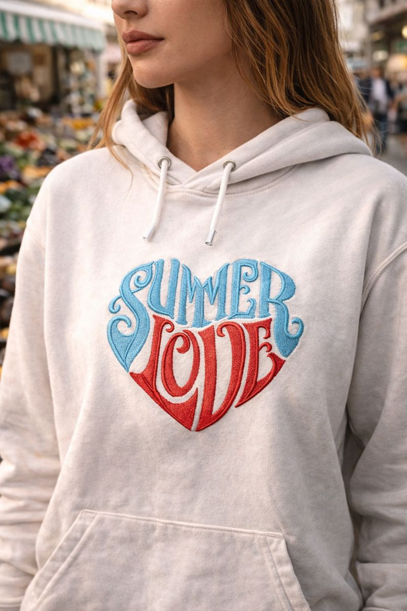 Summer Love Embroidered Patch 7.8 x 6.69 Inch Felt Iron On or Sew On – Handmade USA Statement Appliqué