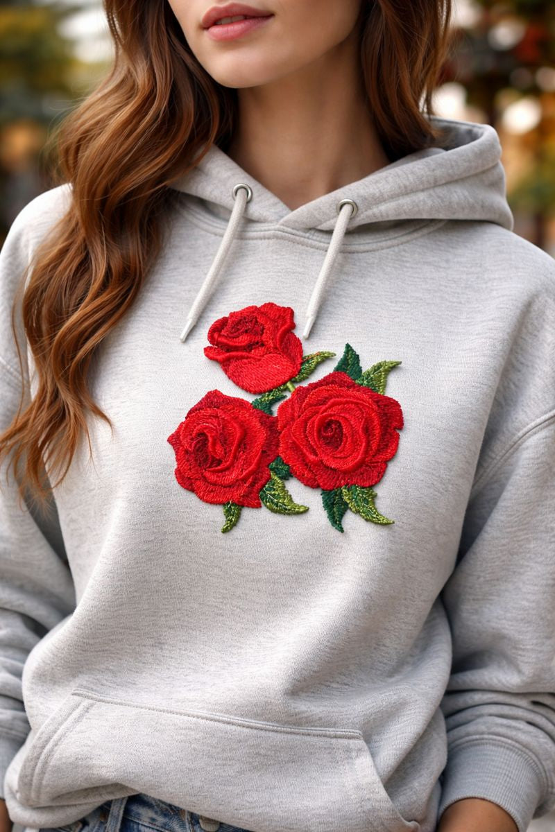 Roses Floral Embroidered Patch – Triple Bloom Red Flower Iron-On & Sew-On Applique for Jackets, Bags & DIY Fashion